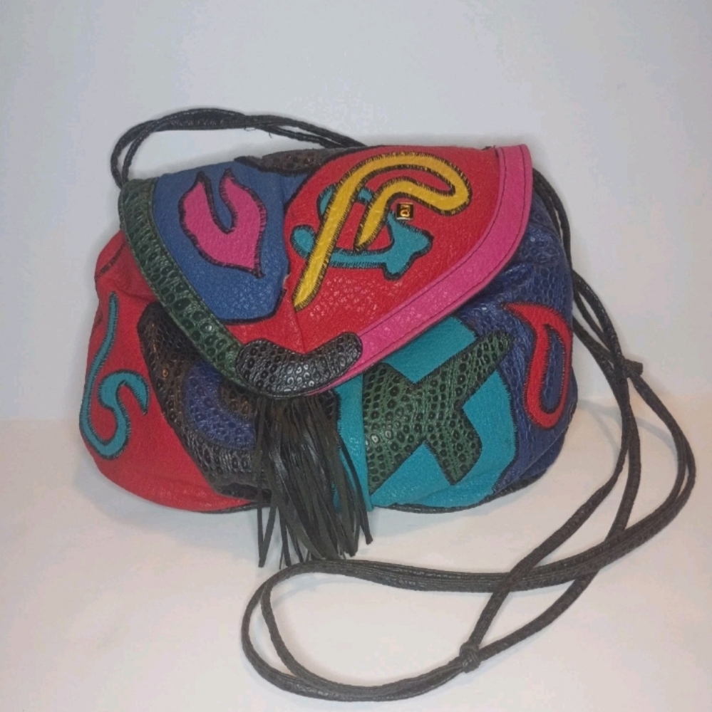 1980's Nas Crossbody Purse Fucky Multicolor Patchwork Faux Leather